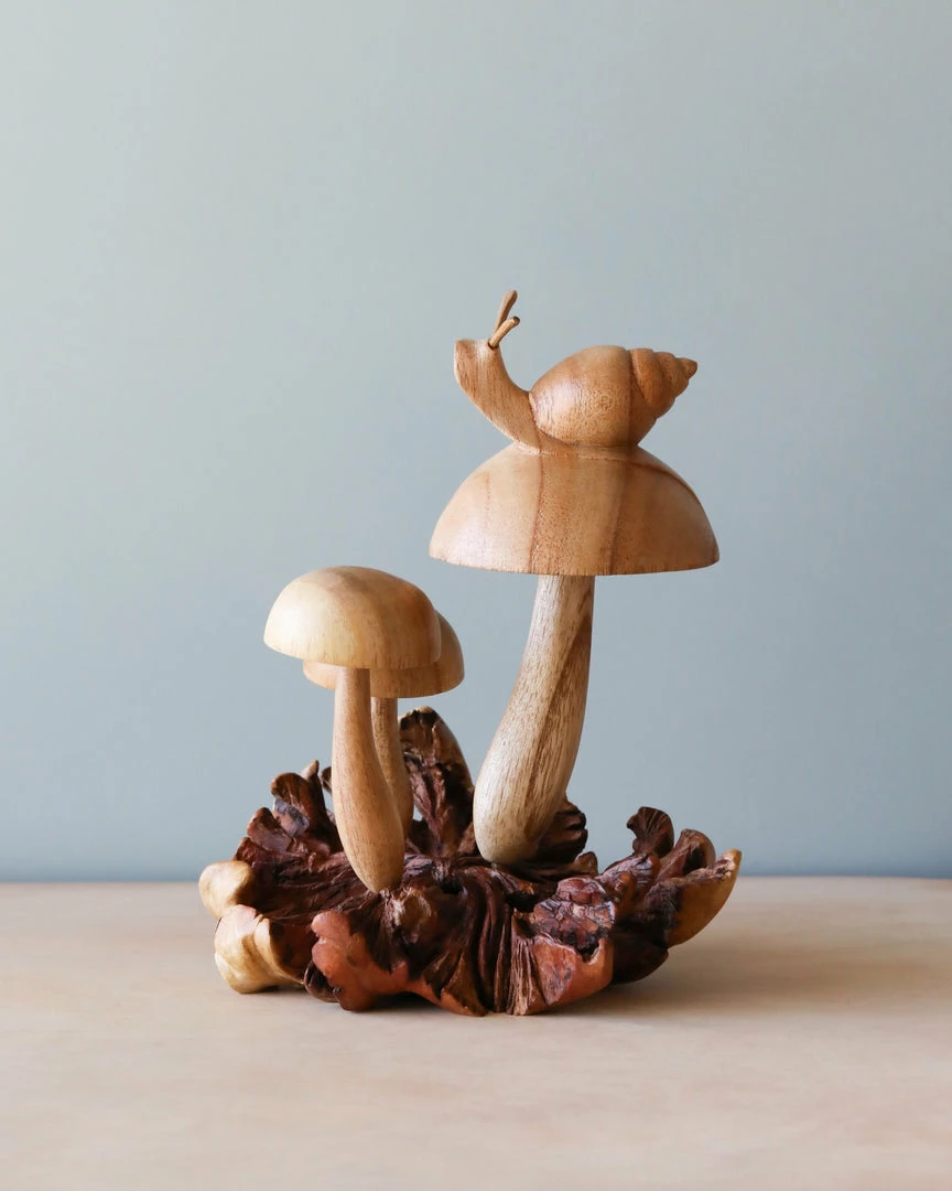 Odin Parker *New* Handmade Wooden Mushrooms With Snail 3 Odin Parker *New* Handmade Wooden Mushrooms With Snail