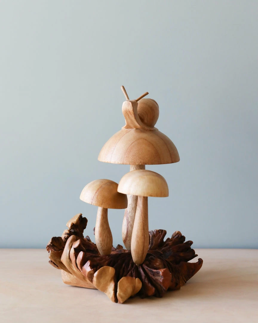 Odin Parker *New* Handmade Wooden Mushrooms With Snail 4 Odin Parker *New* Handmade Wooden Mushrooms With Snail