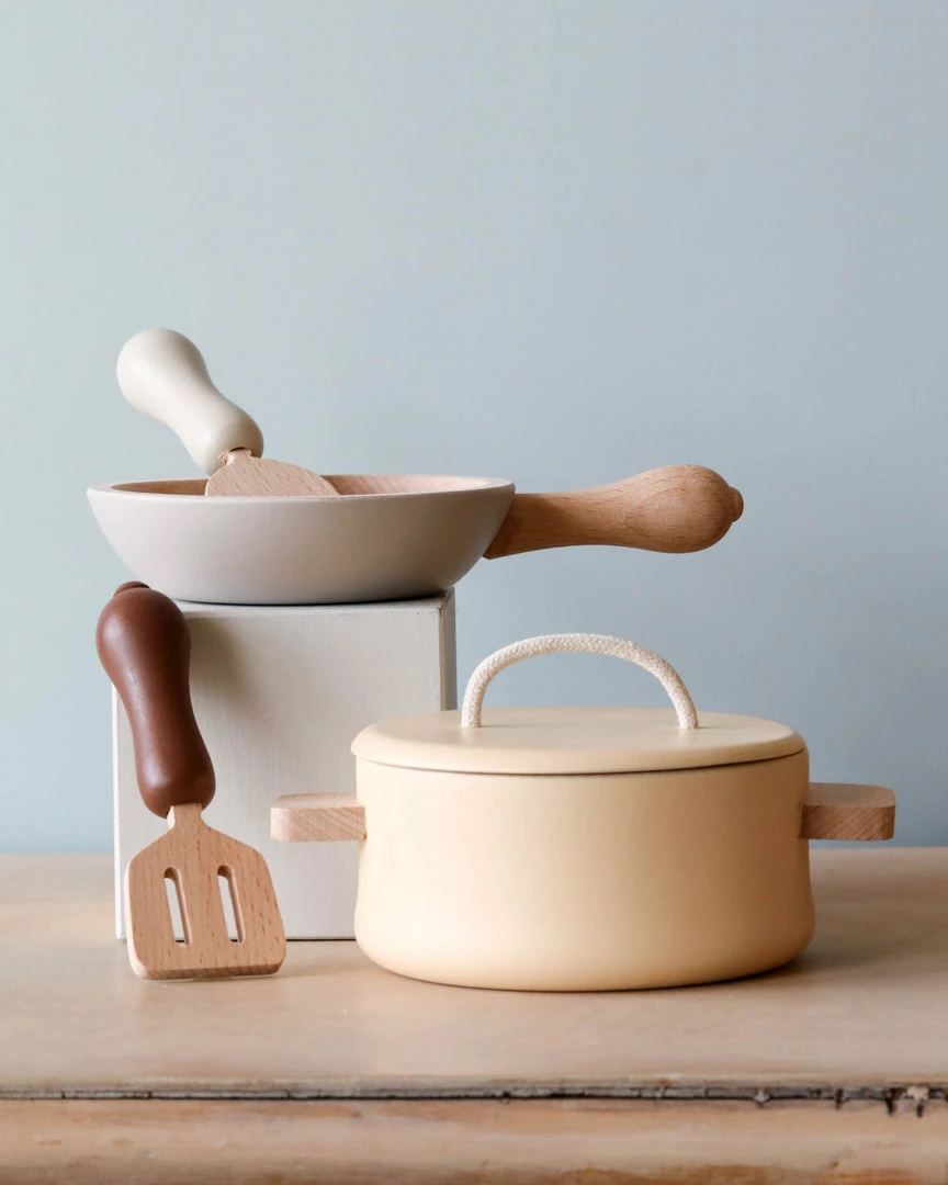 Konges Sløjd Wooden Pot And Pan Play Set *New* 3 Konges Sløjd Wooden Pot And Pan Play Set *New*