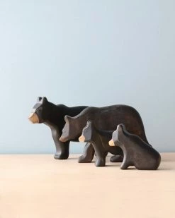 Forest Melody *New* Handmade Wooden Black Bear Family