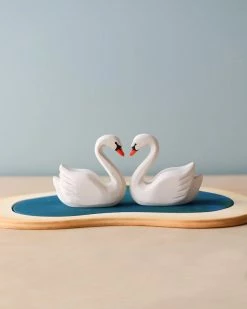 Bumbu Toys *New* Handmade Wooden Swans In A Lake
