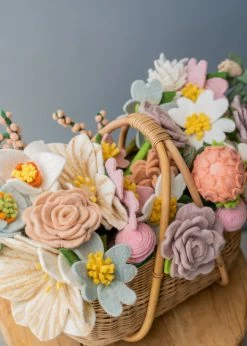 Odin Parker *New* Large Basket Of Felt Spring Flowers